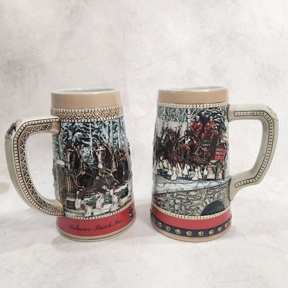 2 Vtg Budweiser Anheuser Beer Stein 1988 & C Series‎